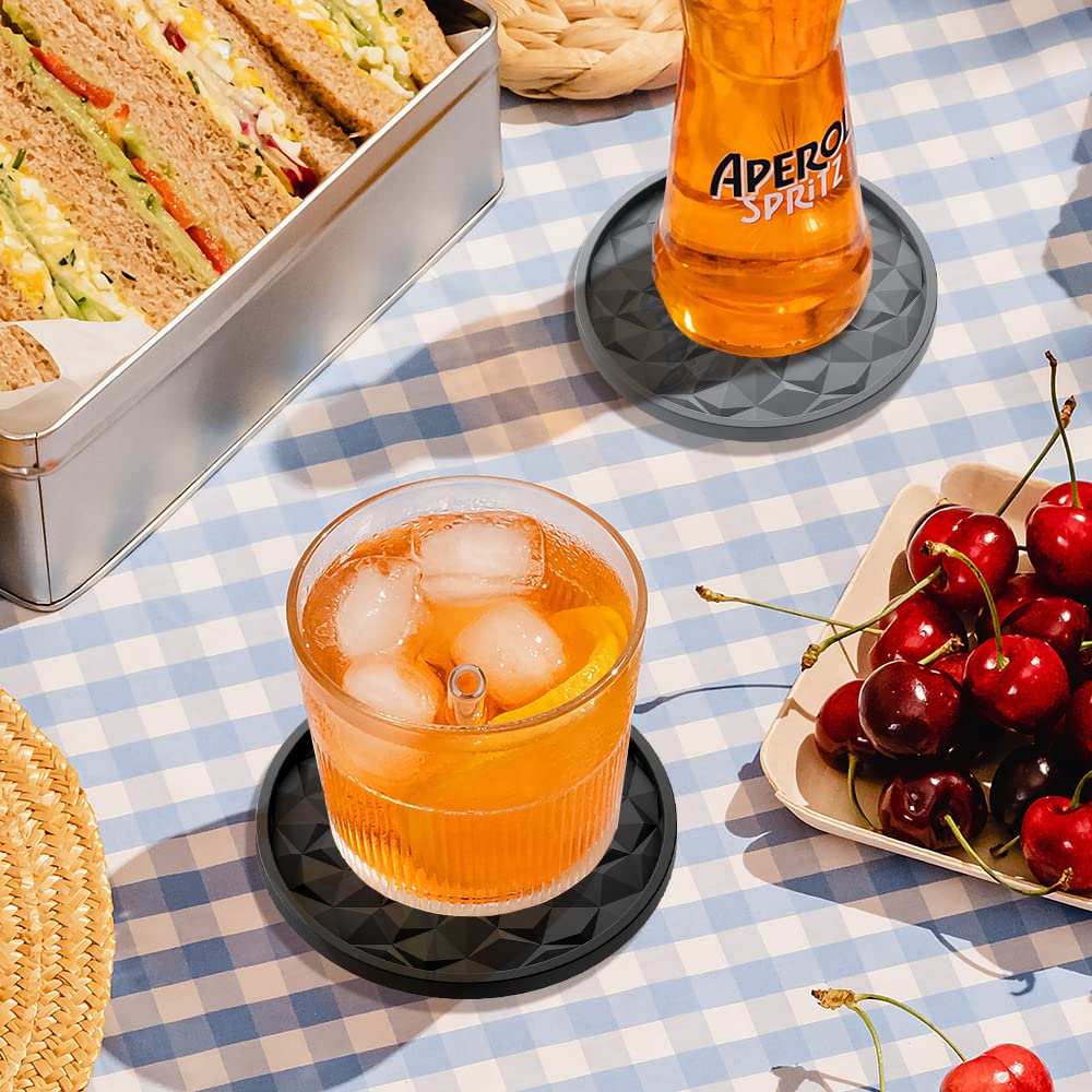 Silicone Coasters with Holder – 6-Pack, Thickened Non-Slip Deep Tray Drink Coasters