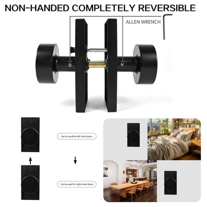 Privacy Door Knob with Reversible Keyless Push Lock, Modern Rectangular Long Plate Interior Door Lock