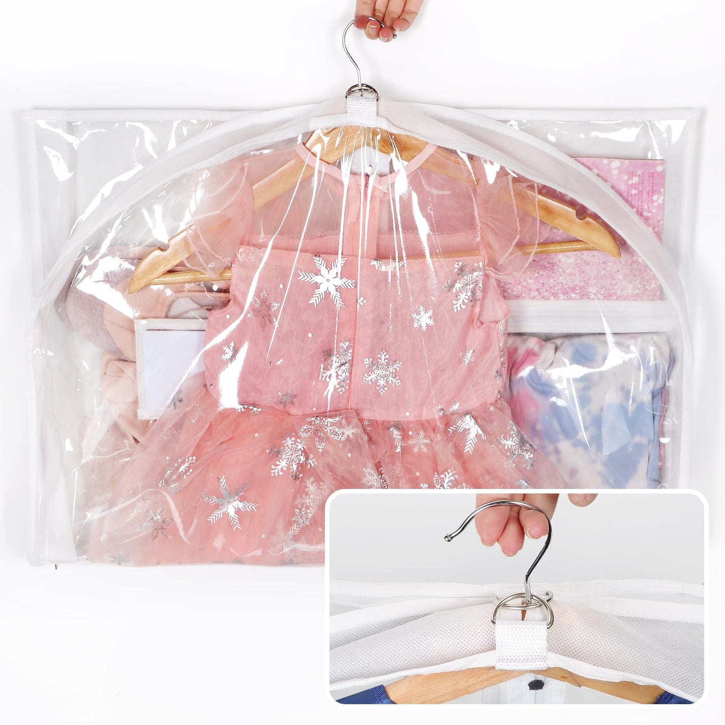 Univivi Clear PVC Dance Costume Bags (3 Pack) Garment Bag 40 Inch for Dance Competitions, with 4 Medium Clear Zipper Pockets and 1 Large Back Zippered Pocket [Upgraded Version]