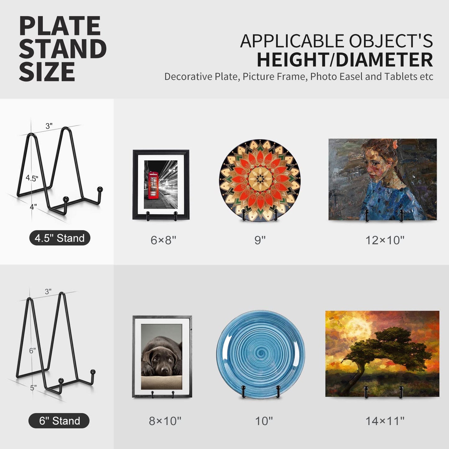 Livelab Plate Stands for Display, 3 Pack 6 Inch Picture Stand Black Iron Easel Decorative Plate Holder Display Stand, Metal Photo Frame Stand for Pictures, Decorative Dish, Book, Tabletop Art
