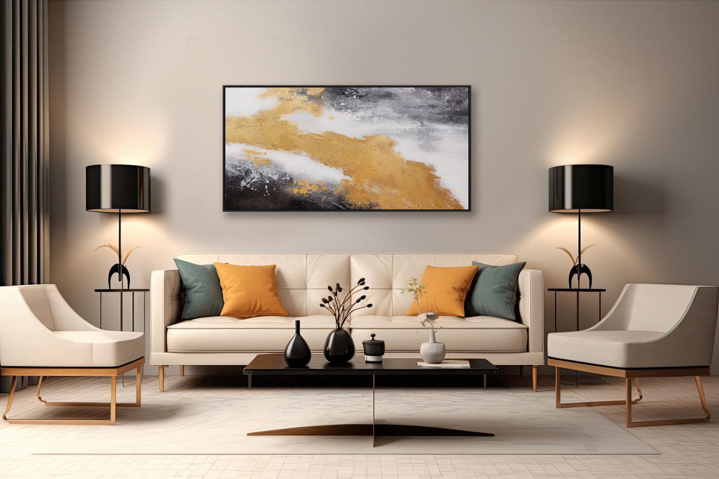 Gerahmte Wandkunst, abstrakte Wanddekoration mit Blattgold, Leinwanddrucke, Gemälde, abstrakte Kunstwerke für Wohnzimmer, Büro, Schlafzimmer, Heimdekoration, 61 x 121 cm 