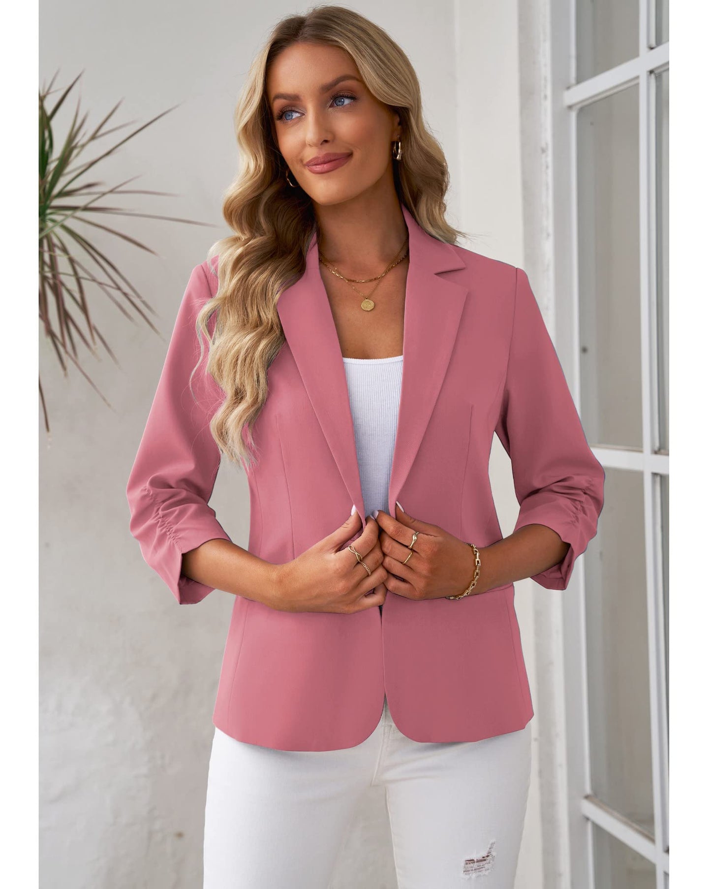 LookbookStore Blazer für Damen Anzugjacken Eleganter Blazer mit 3/4-Ärmeln Business-Casual-Outfits für die Arbeit