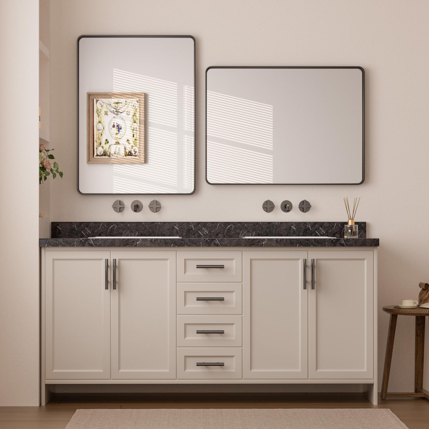 Keonjinn Black Mirror for Bathroom Sink, 24 x 30 Inch Sandblasted Finish Aluminum Wall Mirrors, Matte Black Rectangle Farmhouse Mirror with Shatterproof HD Tempered Glass, Anti-Rust Metal Frame