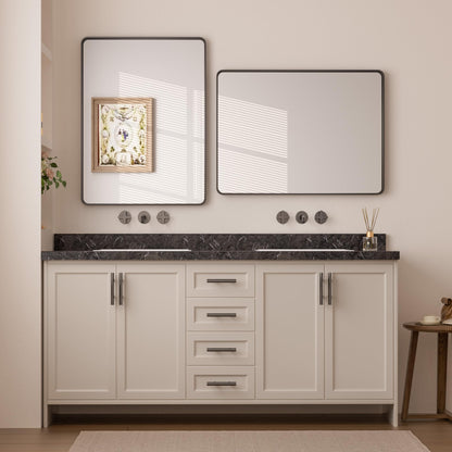 Keonjinn Black Mirror for Bathroom Sink, 24 x 30 Inch Sandblasted Finish Aluminum Wall Mirrors, Matte Black Rectangle Farmhouse Mirror with Shatterproof HD Tempered Glass, Anti-Rust Metal Frame