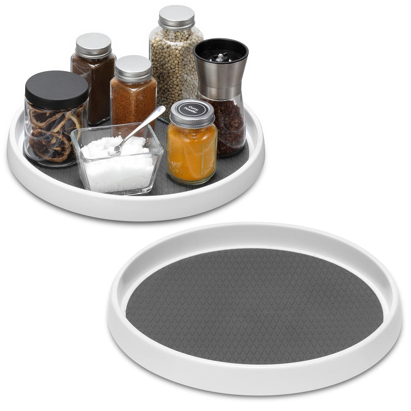 Lot de 4 organiseurs antidérapants Lazy Susan de 10 pouces - Support de plateau tournant pour armoire, organisation et rangement du garde-manger, cuisine, réfrigérateur, comptoir de salle de bain, organisation sous l'évier, support à épices 