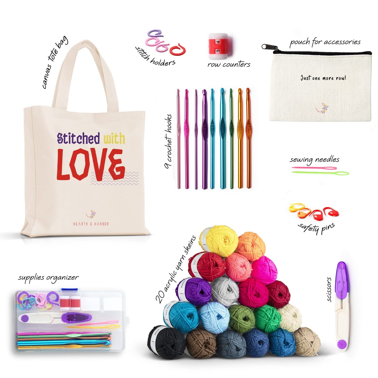 Crochet Kit for Beginners Adults and Kids, Knitting & Crochet Supplies Includes 1500 Yards Assorted Yarn