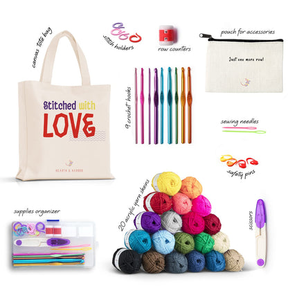 Crochet Kit for Beginners Adults and Kids, Knitting & Crochet Supplies Includes 1500 Yards Assorted Yarn