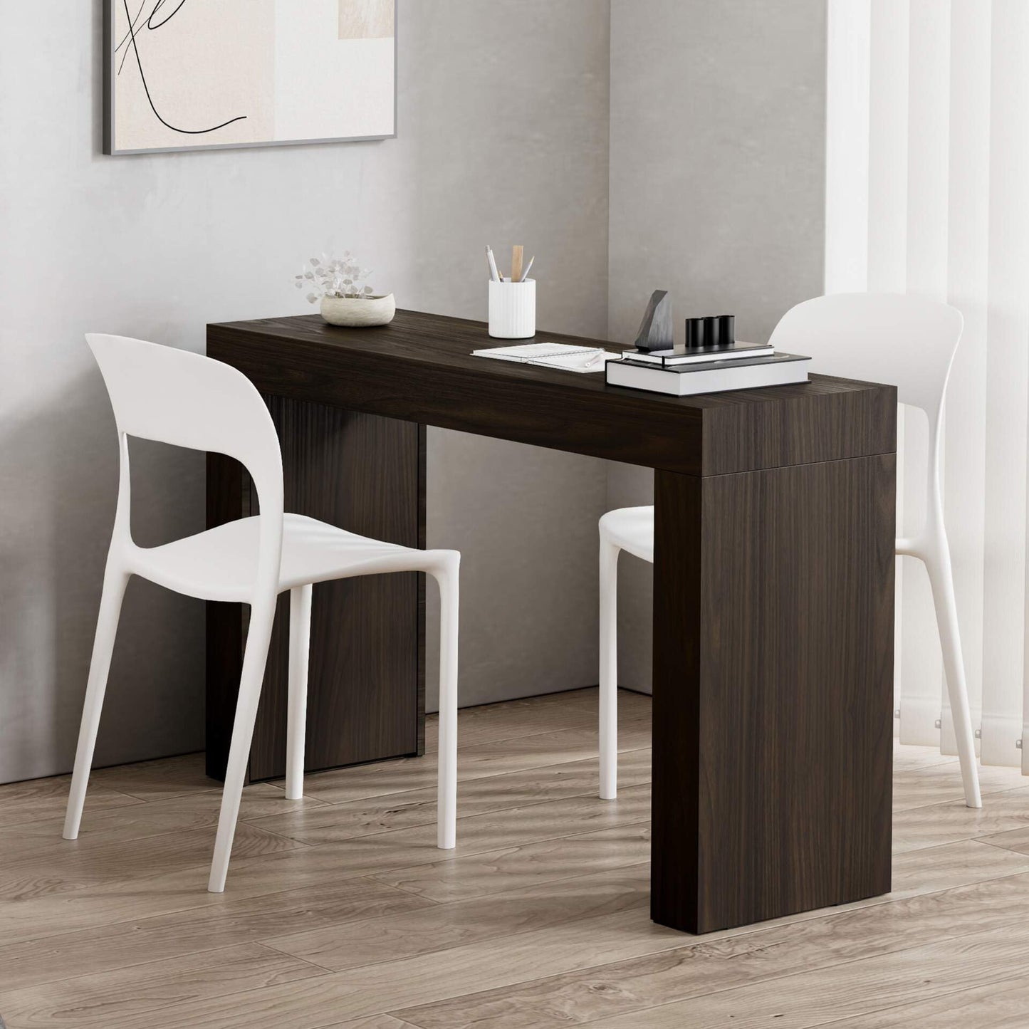 Mobili Fiver, Bureau Evolution 70,9 x 23,6 po, Frêne noir avec un pied, finition stratifiée, bureau moderne, bureau d'écriture et d'étude pour chambre à coucher, bureau, meubles italiens 