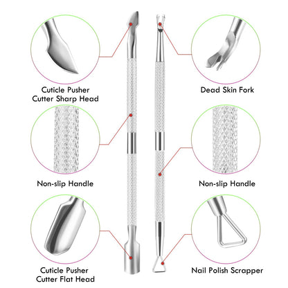 Cuticle Trimmer & Pusher – Professional Stainless Steel Manicure/Pedicure Tool for Nails