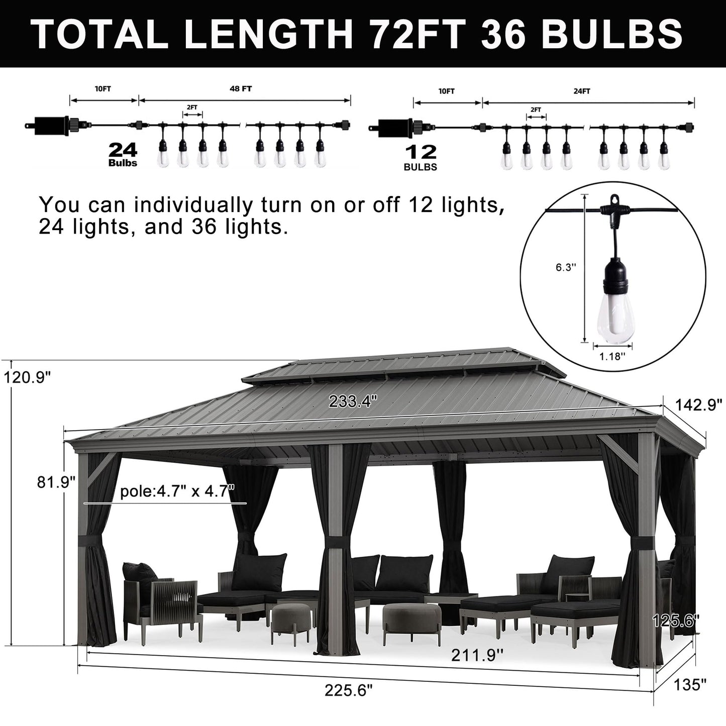 PURPLE LEAF 14' x 20' Patio Hardtop Gazebo with Light Metal Roof Heavy Duty Wind Resistance Outdoor Permanent Large Pavilion Gazebo for Patio Deck and Garden, Netting and Curtains Included, Light Grey