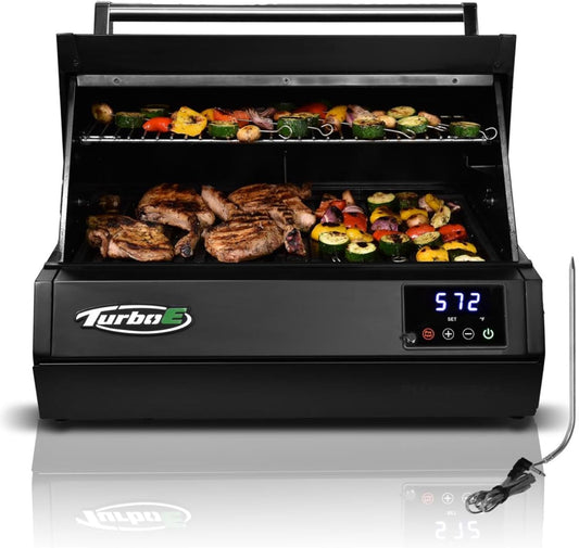 Turbo E Outdoor Electric Grill by PLUGNGRILL - High-Power 1700W Infrared Grill Technology - 24-Inch Smart BBQ Grill with Probe & Digital Display for Precise Cooking & Searing