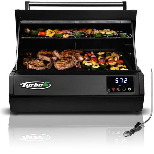 Barbecue électrique d'extérieur Turbo E de PLUGNGRILL - Technologie de gril infrarouge haute puissance de 1700 W - Barbecue intelligent de 24 pouces avec sonde et affichage numérique pour une cuisson et une saisie précises 