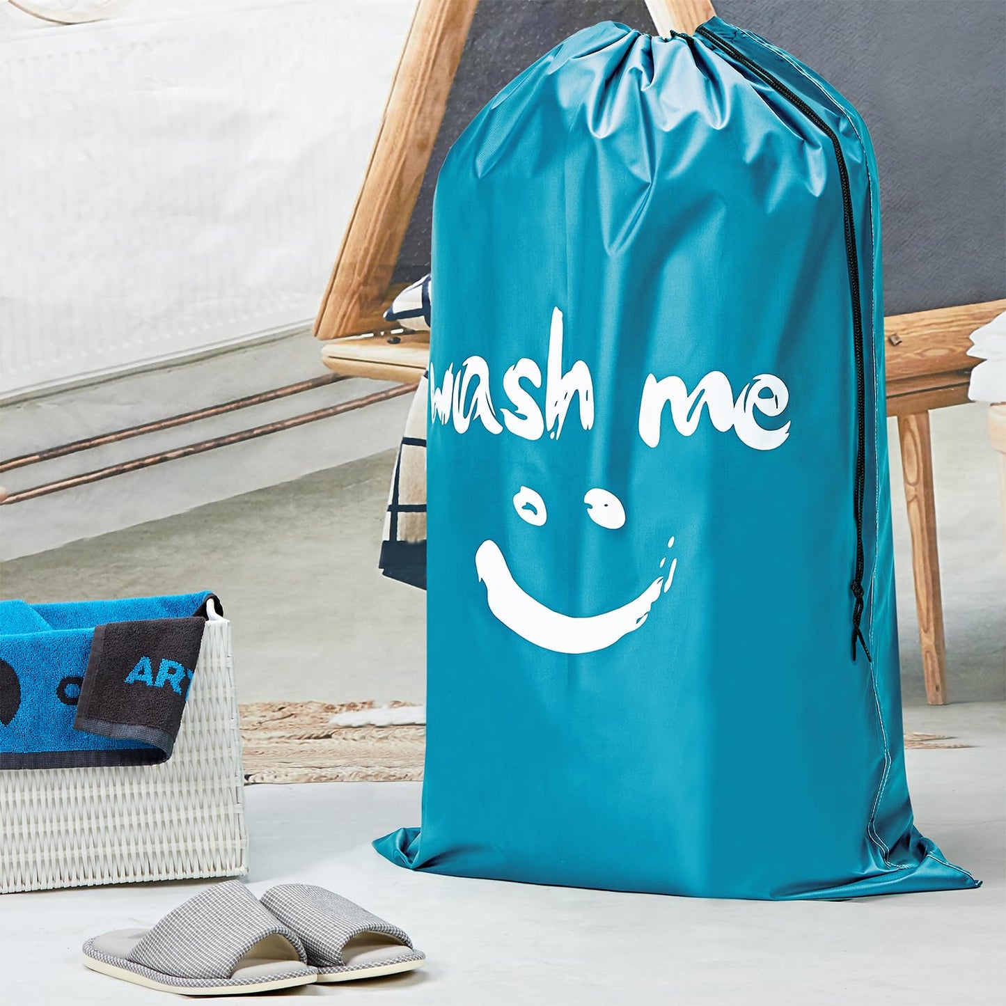 HOMEST 2er-Pack XL-Wäschebeutel „Wash Me“ für unterwegs, Organizer für schmutzige Kleidung, groß genug für 4 Ladungen Wäsche, passt problemlos in einen Wäschekorb oder Wäschekorb 