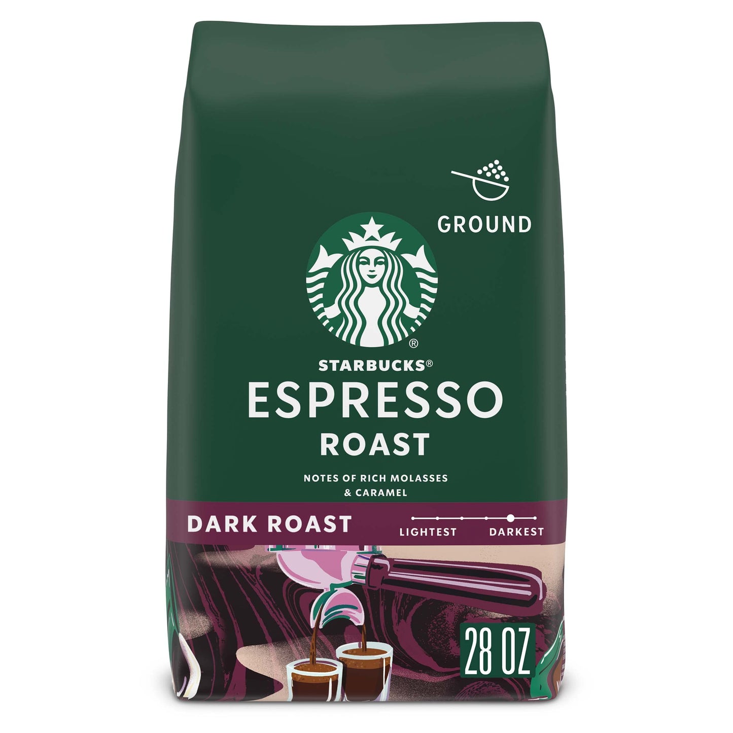 Café moulu Starbucks, café torréfié foncé, torréfaction française, 100 % arabica, 1 sac (28 oz) 