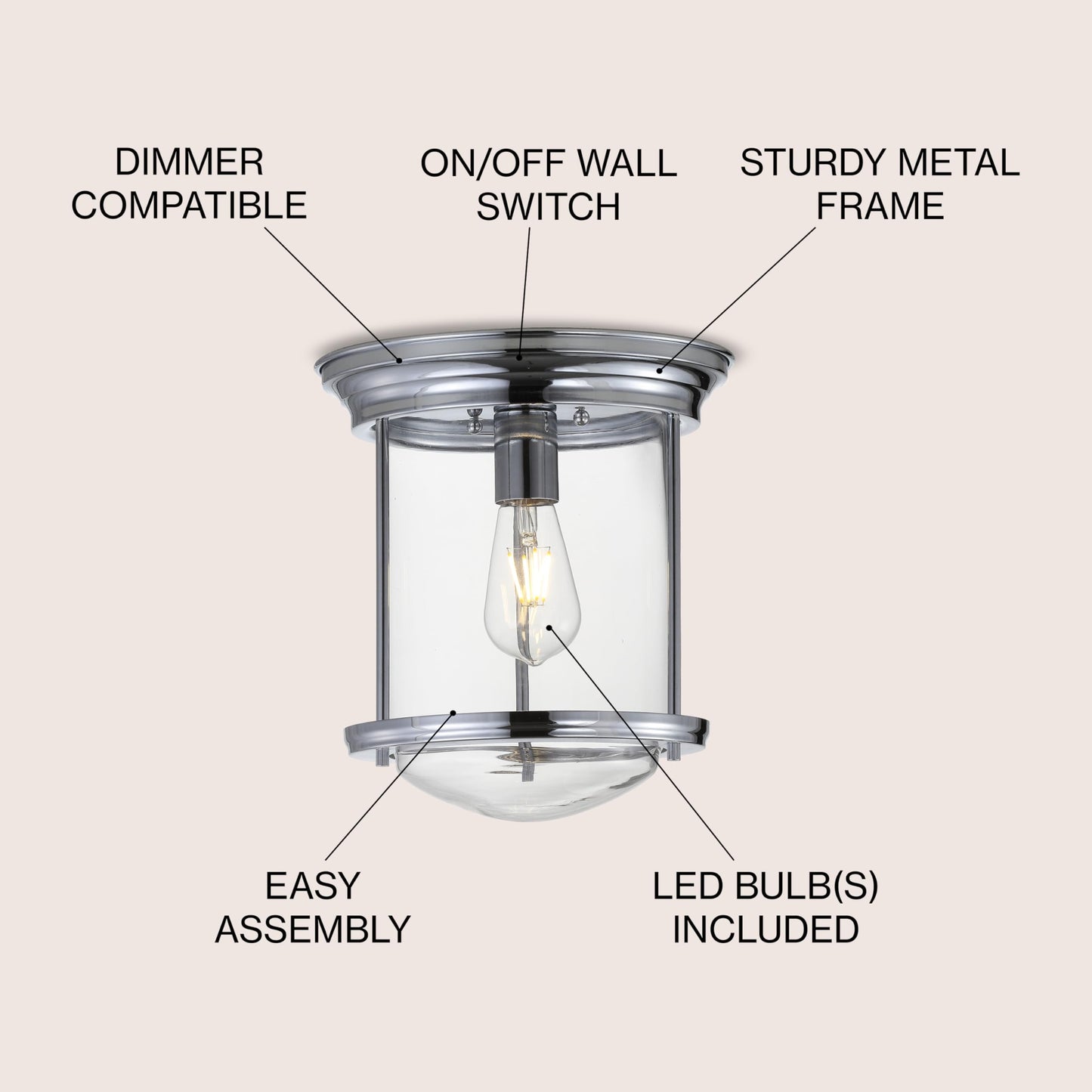 JONATHAN Y JYL7440B Savannah 10,25" LED-Deckenleuchte aus Metall/Glas, traditionell, Übergangsstil, dimmbar, 2700 K, gemütliches warmes Licht, Küche, Flur, Badezimmer, Treppenhaus, geölte Bronze 