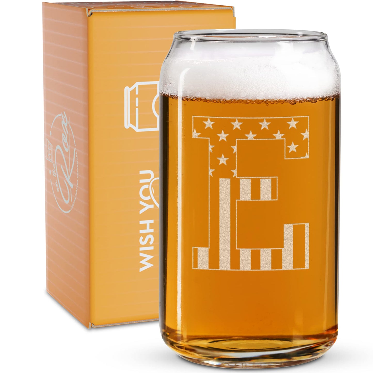 Verres à bière monogrammés pour hommes (AZ) 16 oz - Cadeaux de bière gravés pour hommes Frère Fils Papa Voisin - Cadeaux de Noël uniques pour lui - Chopes à bière personnalisées (J) 