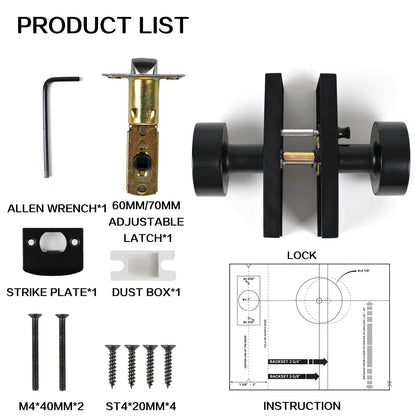 Privacy Door Knob with Reversible Keyless Push Lock, Modern Rectangular Long Plate Interior Door Lock