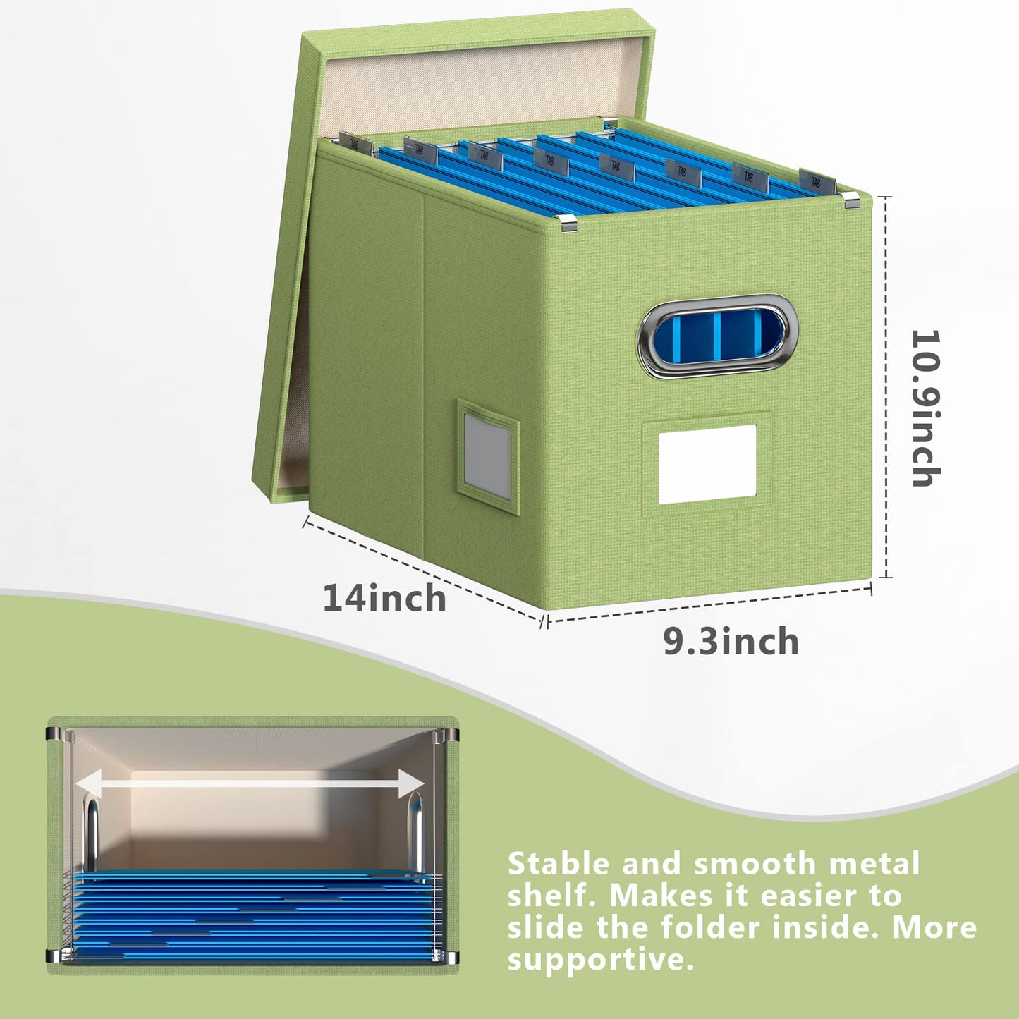 Hängeregistraturbox mit Deckel, 2er-Set, Aufbewahrungsboxen für Aktenordner, zusammenklappbarer dekorativer Aktenschrank aus Leinen für Büro/Zuhause (35,6 x 23,5 x 27,6 cm) (Marineblau) 