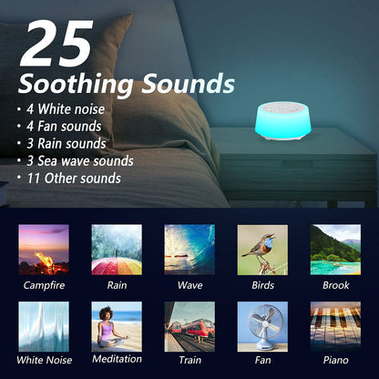 White Noise Machine – 25 Soothing Sounds, Color Night Light, Timers