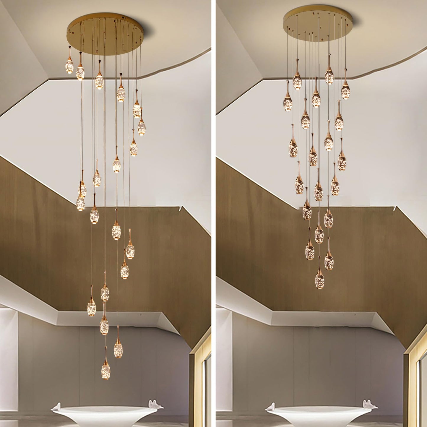 Modern Gold Pendant Light Fixtures, Crystal Pendant Lights with 3-Color, 3 Light Pendant Lights for Kitchen Island, Restaurants, Dining Room, Bedrooms (3 Pack)