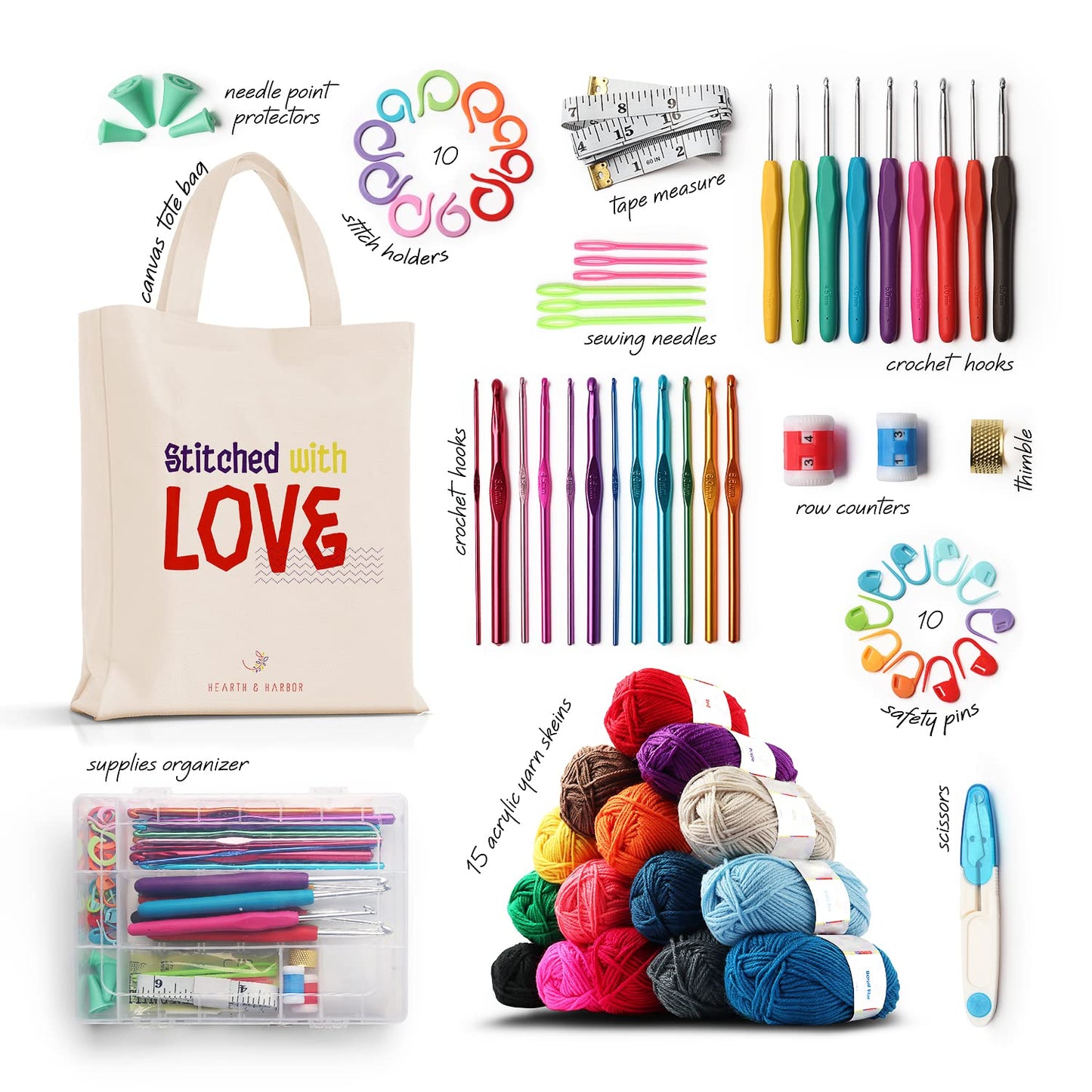 Crochet Kit for Beginners Adults and Kids, Knitting & Crochet Supplies Includes 1500 Yards Assorted Yarn