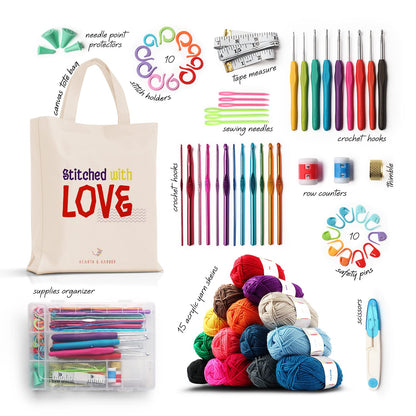 Crochet Kit for Beginners Adults and Kids, Knitting & Crochet Supplies Includes 1500 Yards Assorted Yarn