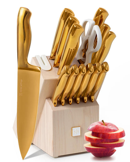 Copper Knife Set with Block - 14 PC Self Sharpening Knife Block Set