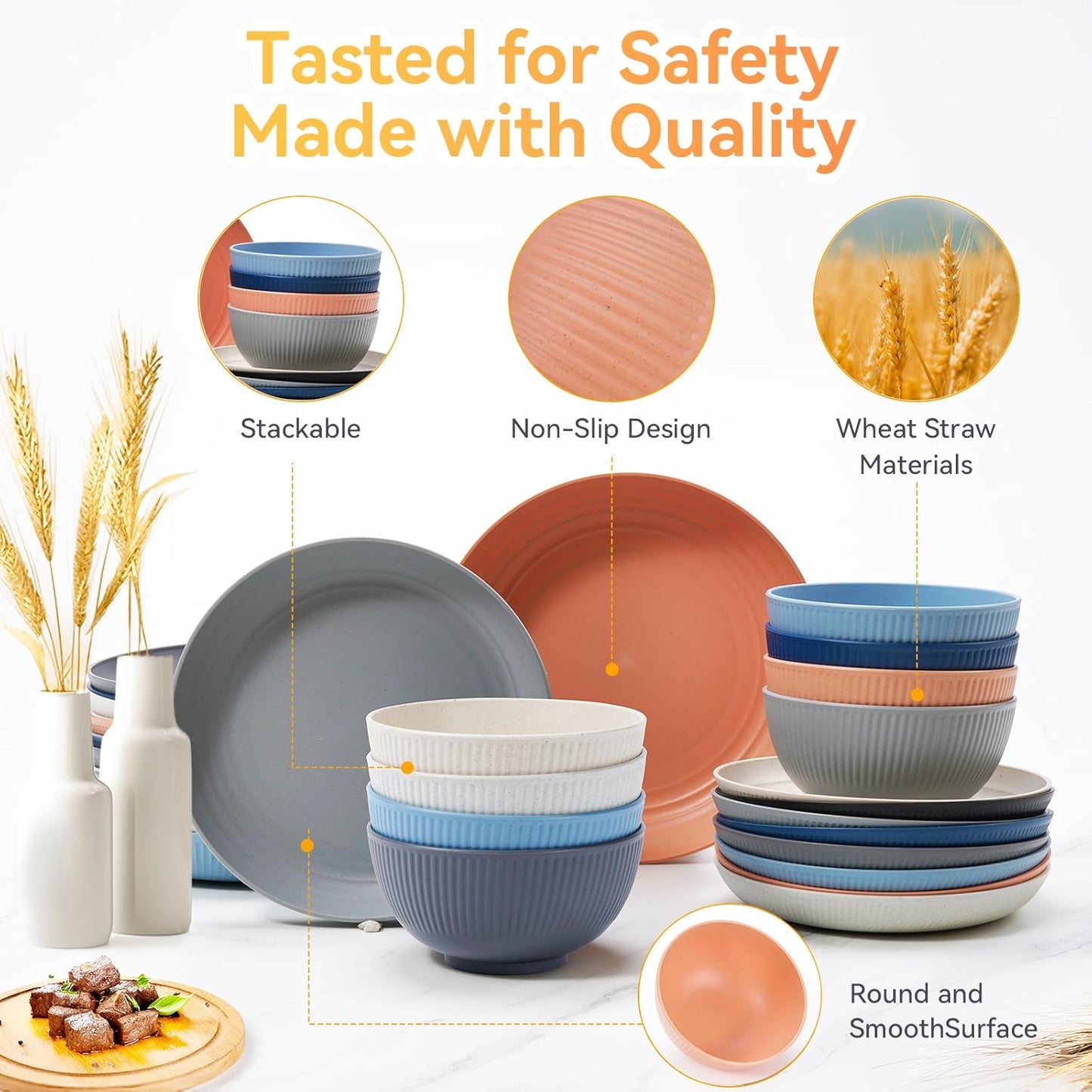 48-Piece Unbreakable Dinnerware Set – Plates, Bowls, Cups & Utensils for 6