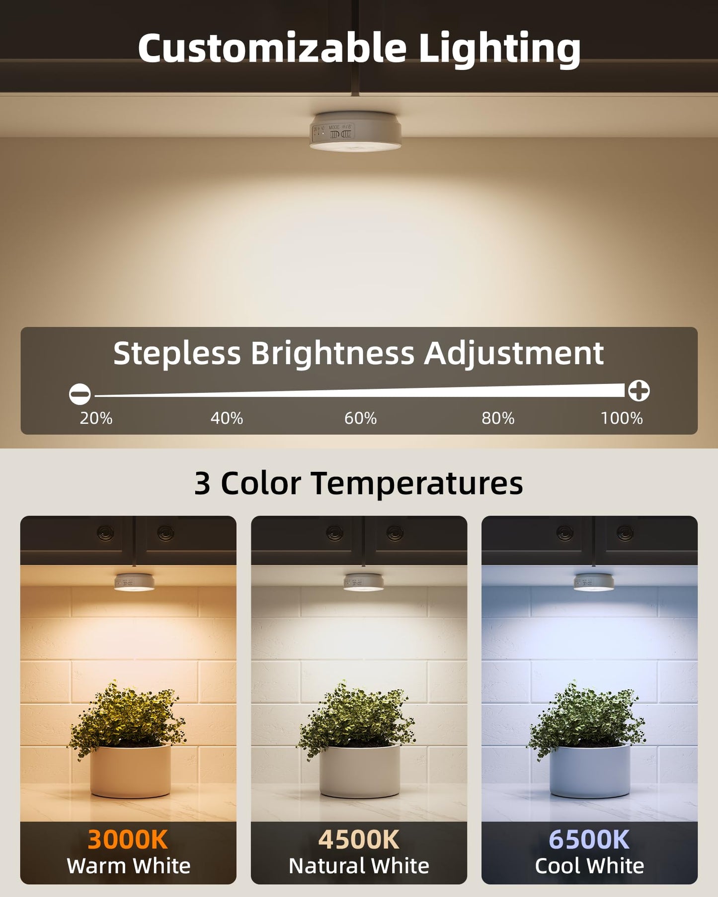 EZVALO 8 Pack Motion Sensor Closet Lights, 1200mAh Rechargeable LED Night Lights, Under Cabinet Lights, Puck Light, Dimmable, 3 Color Temps, Magnetic, Stick on for Kitchen, Stairs, Bathroom