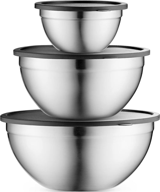 Stainless Steel Mixing Bowls with Airtight Lids – Nesting Set for Cooking, Baking & Storage
