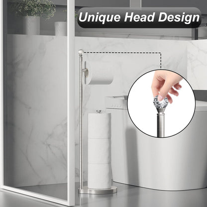 Weighted Freestanding Toilet Paper Holder – Metal Bathroom Stand with Crystal Accent