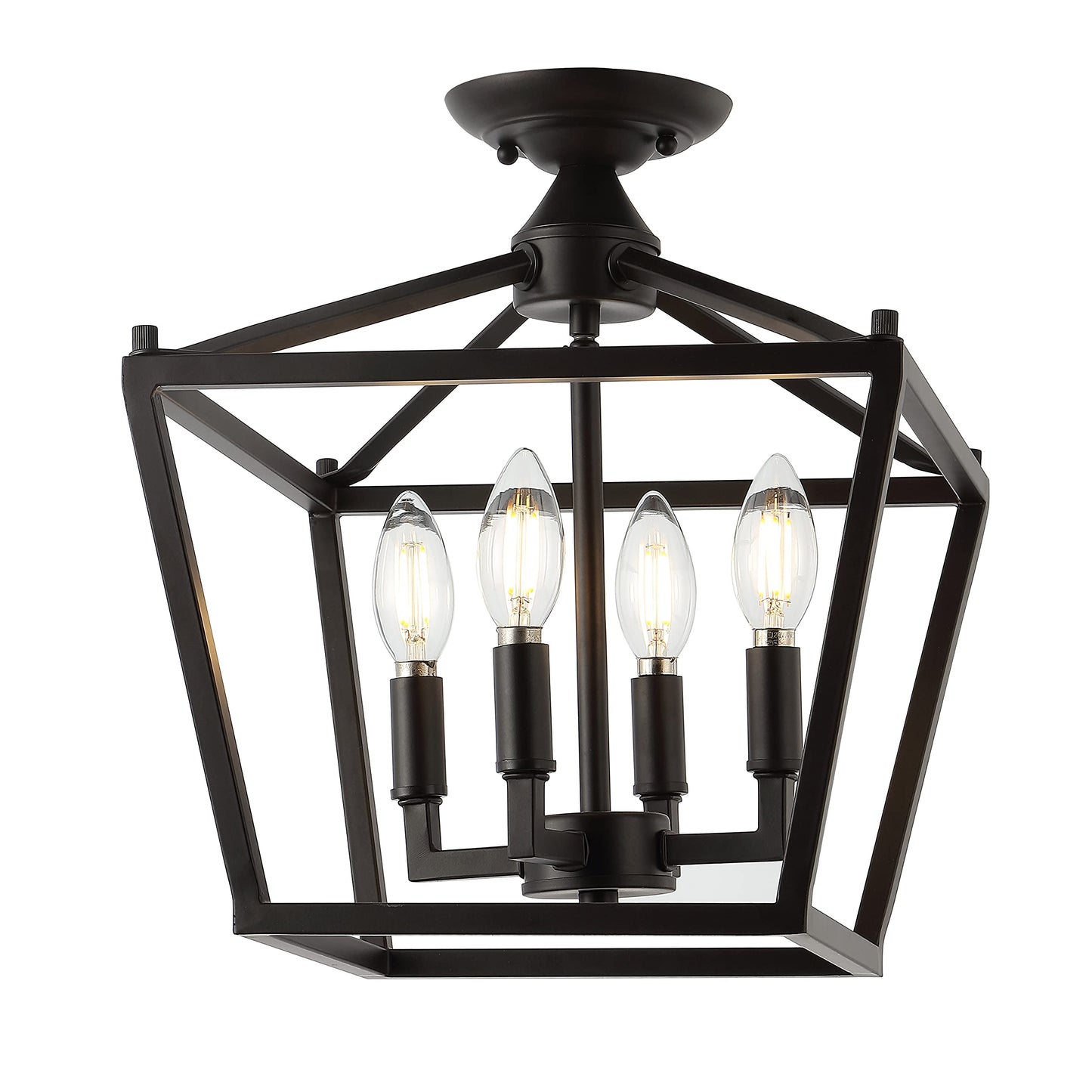 JONATHAN Y JYL7610A Plains Mini Lantern 12" 4-Light Iron Modern Farmhouse LED Flush Mount, Rustic, Industrial, Dimmable, 2700K Cozy Warm Light Kitchen, Hallway, Bathroom, Stairwell, Oil Rubbed Bronze