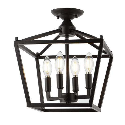 JONATHAN Y JYL7610A Plains Mini-Laterne, 30,5 cm, 4 Lichter, Eisen, modernes Bauernhaus-LED-Bündigeinbauset, rustikal, industriell, dimmbar, 2700 K, gemütliches warmes Licht, für Küche, Flur, Badezimmer, Treppenhaus, ölgeriebene Bronze 