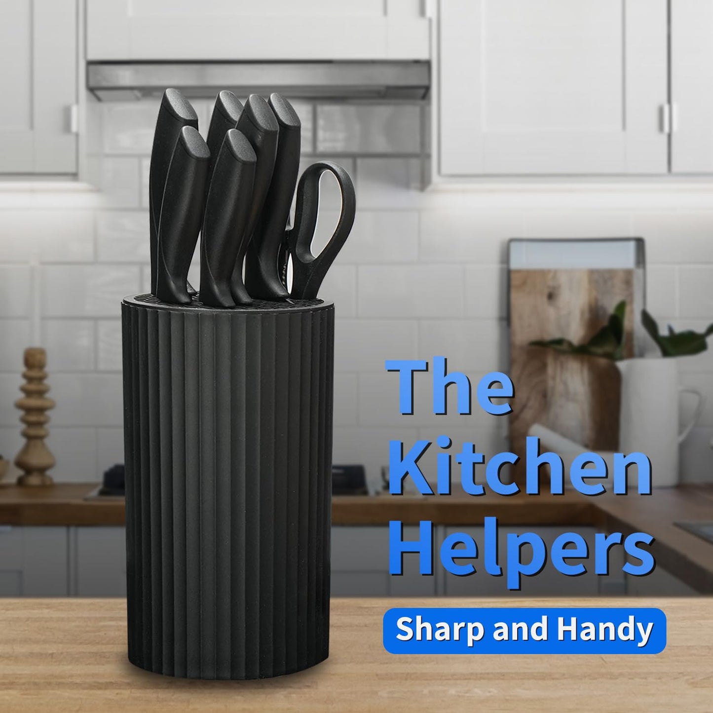 Knife Set, HUNTER.DUAL 8-Piece Kitchen Knife Set for Chef, Sharp Knife Set with Universal Knife Block, Anti-Rust Kitchen Knife Block Set, Ergonomical Design (Black)