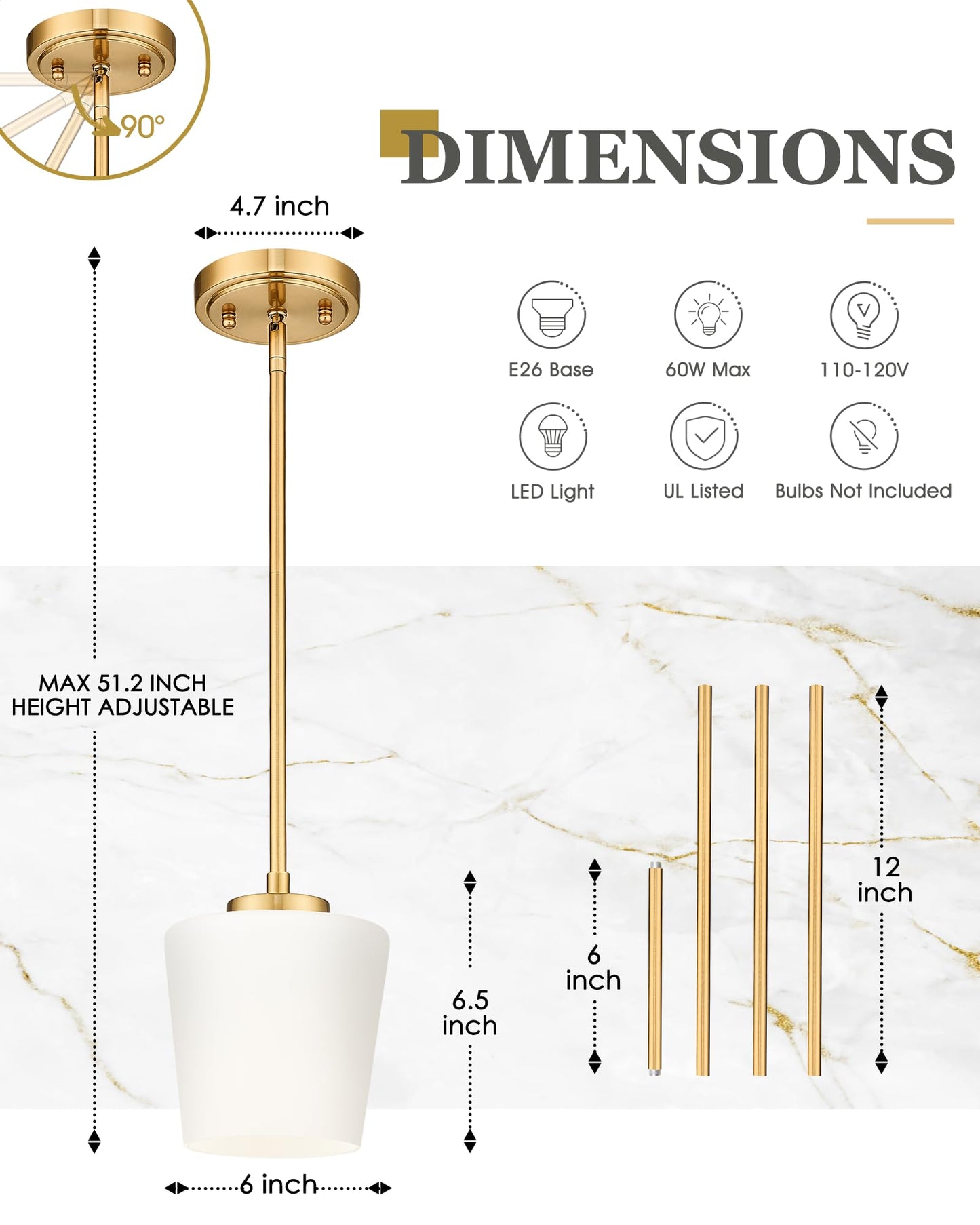 3-flammige Pendelleuchte, gebürstete goldene Esszimmerleuchte über dem Tisch, verstellbare Kücheninselbeleuchtung mit milchweißem Glas, Bauernhaus-Hängeleuchte, AD-22004-3P-GD 