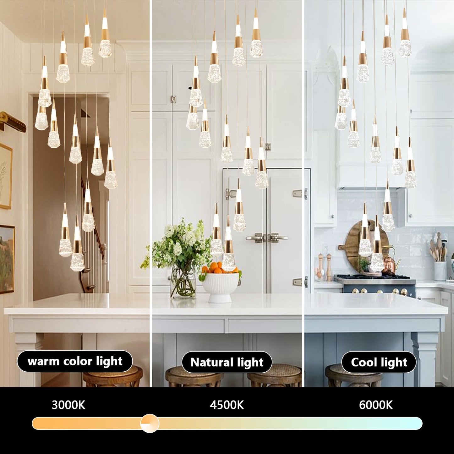 Gold Pendant Lights Kitchen Island Lighting,3 Pack Pendant Lights for Kitchen Island, Gold Modern Led Pendant Light Fixture for Dining Room Over Table,Modern Kitchen Light Fixtures