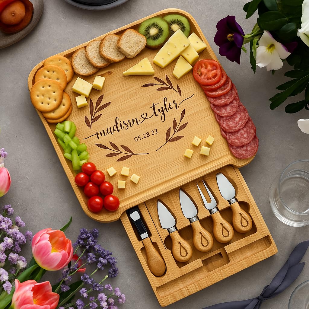 Charcuterie Board Gift Set - Bamboo Cheese Board and Knife Set