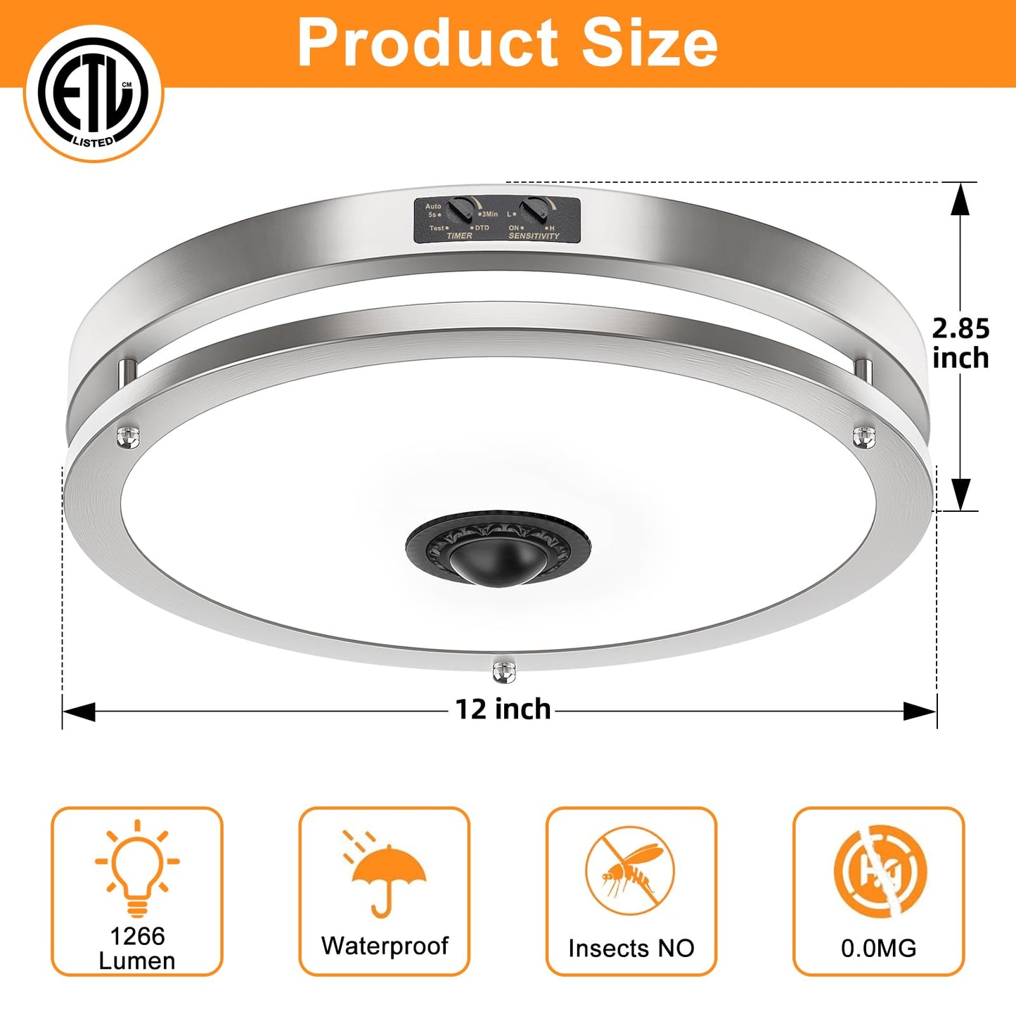 Motion Sensor LED Ceiling Light – Adjustable Color Temp, Outdoor Flush Mount