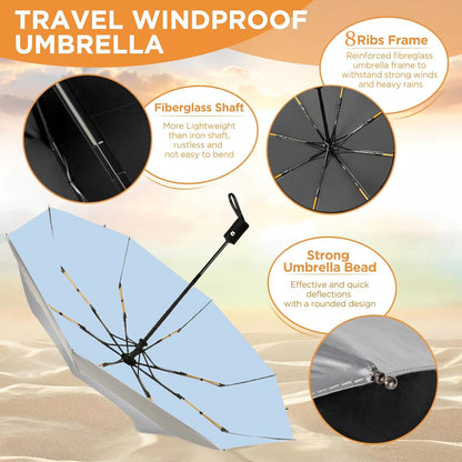 UPF 50+ UV Protection Umbrella – Windproof, Titanium-Coated, Compact, Automatic Open/Close