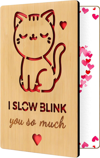 Wooden Valentines Day Card for Her Him, Romantic Wood Happy Valentines Day Gifts for Husband Wife Girlfriend Boyfriend, Wooden Valentine Greeting Card