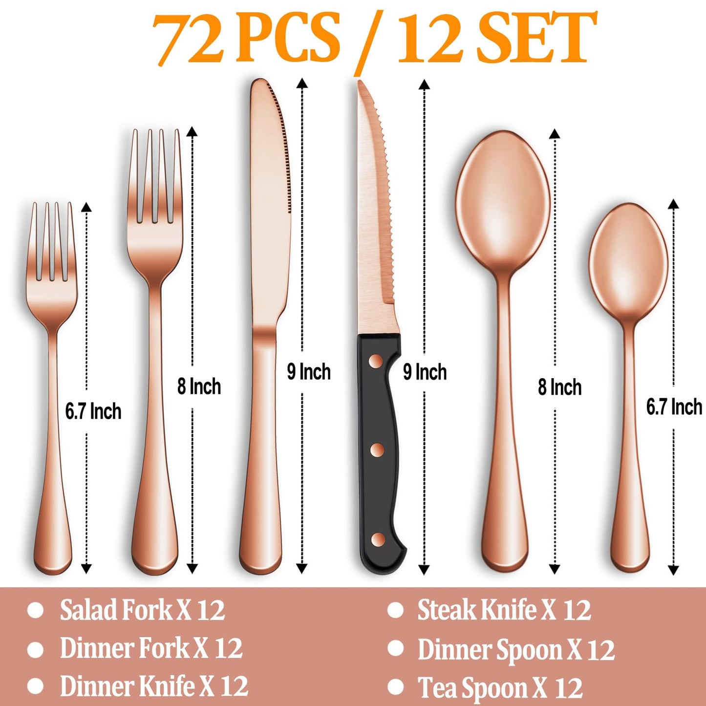 24 Pcs Silverware Set with Steak Knives Service for 4,Stainless Steel Flatware Set,Mirror Polished Cutlery Utensil Set,Home Kitchen Eating Tableware Set,Include Fork Knife Spoon Set,Dishwasher Safe