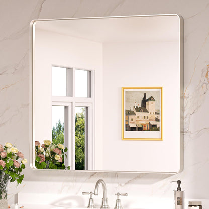 Keonjinn Black Mirror for Bathroom Sink, 24 x 30 Inch Sandblasted Finish Aluminum Wall Mirrors, Matte Black Rectangle Farmhouse Mirror with Shatterproof HD Tempered Glass, Anti-Rust Metal Frame