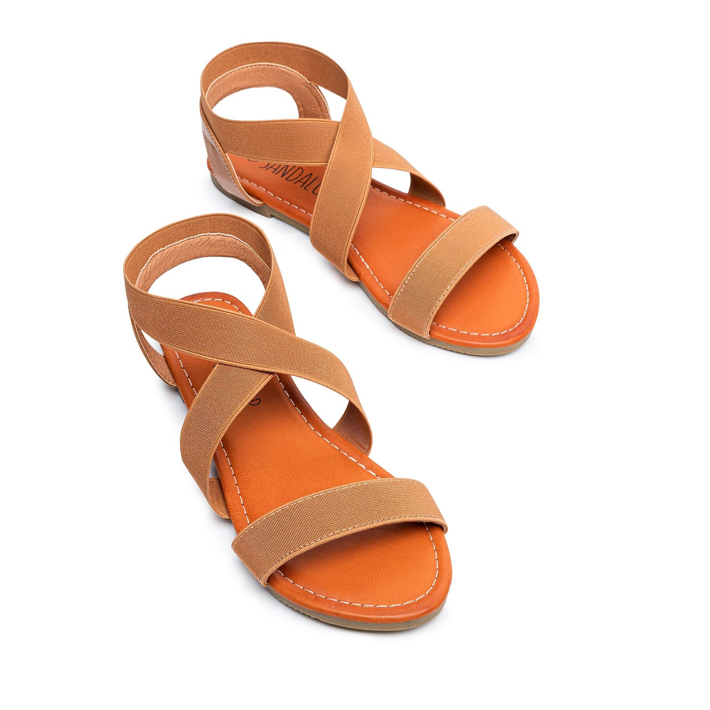 SANDALUP Elastic Ankle Strap Flat Sandals for Women