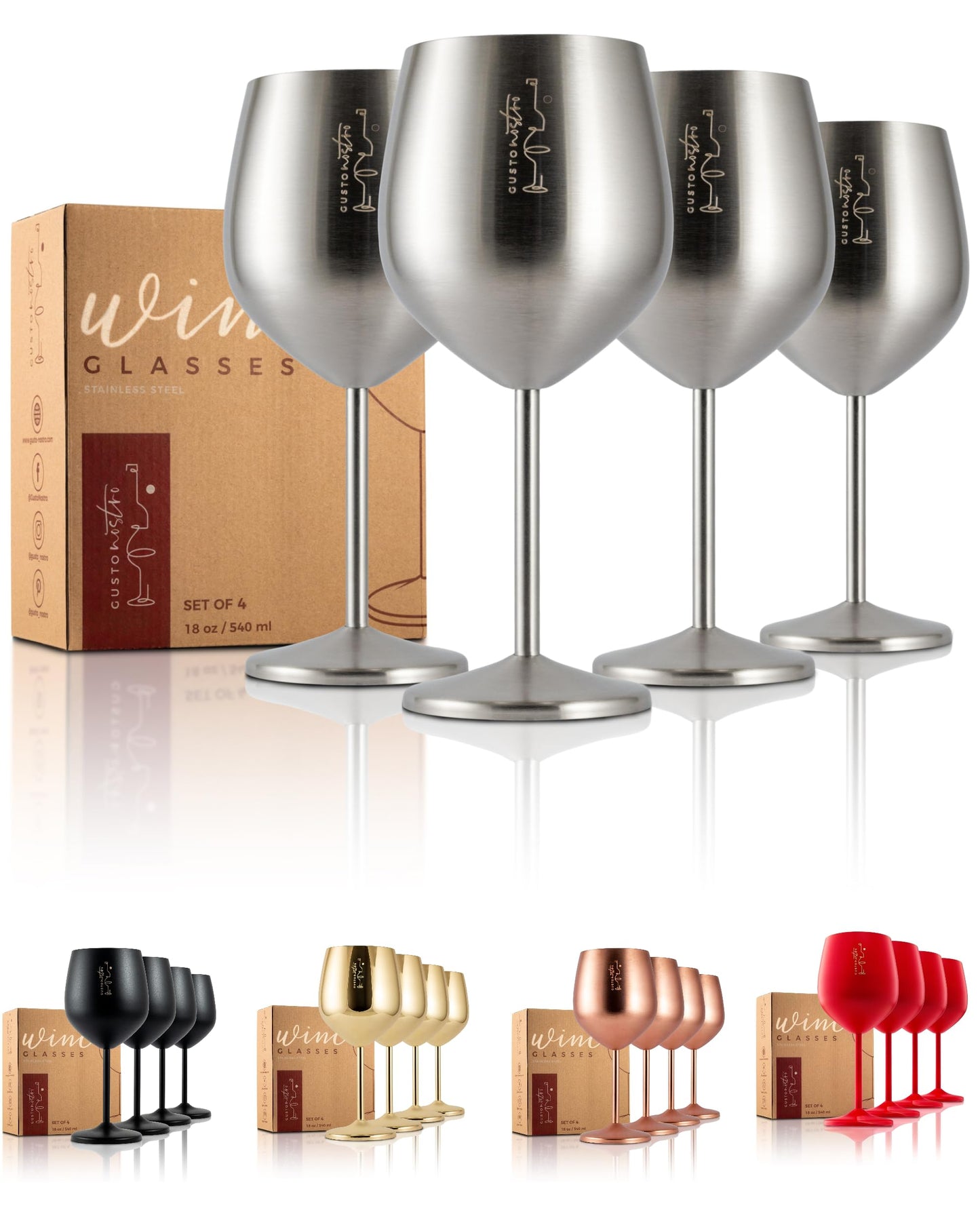 Gusto Nostro Stainless Steel Wine Glass - 18 oz - Unbreakable Rose Gold Wine Glasses for Travel, Camping and Pool - Fancy, Unique and Cool Portable Metal Wine Glass for Outdoor, Picnics (Set of 2)