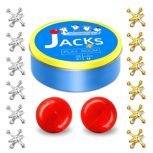 Metal Jacks-Spiel mit Ballsatz, Old School Jax-Spielspielzeug für Kinder und Erwachsene, Vintage-Retro-Brettspiele, klassisches altmodisches Tischspiel für den Familienspieleabend (12 Jacks + 2 Bälle) 