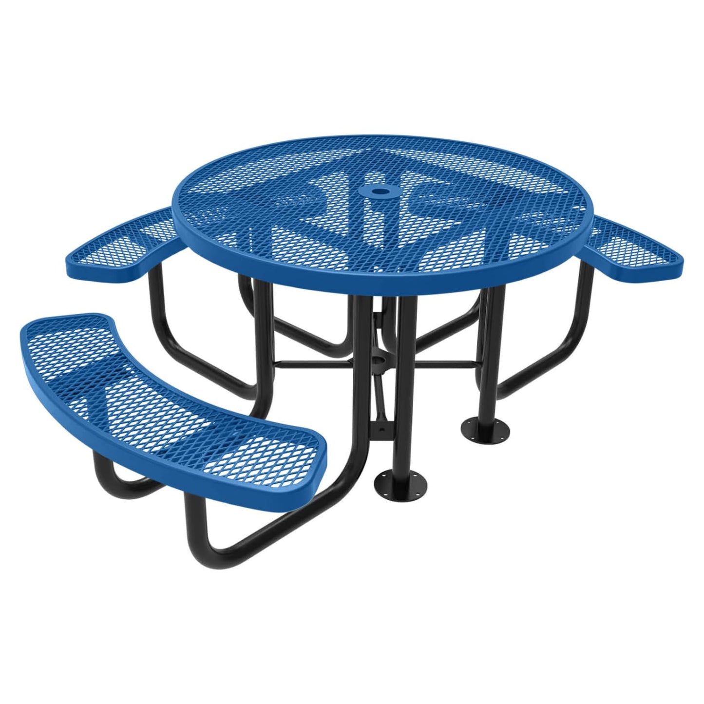 Table de pique-nique d'extérieur portable et robuste avec trou pour parasol, mobilier d'extérieur en métal déployé de qualité commerciale, fabriqué en Amérique (plateau rond de 46 po, bleu clair) 