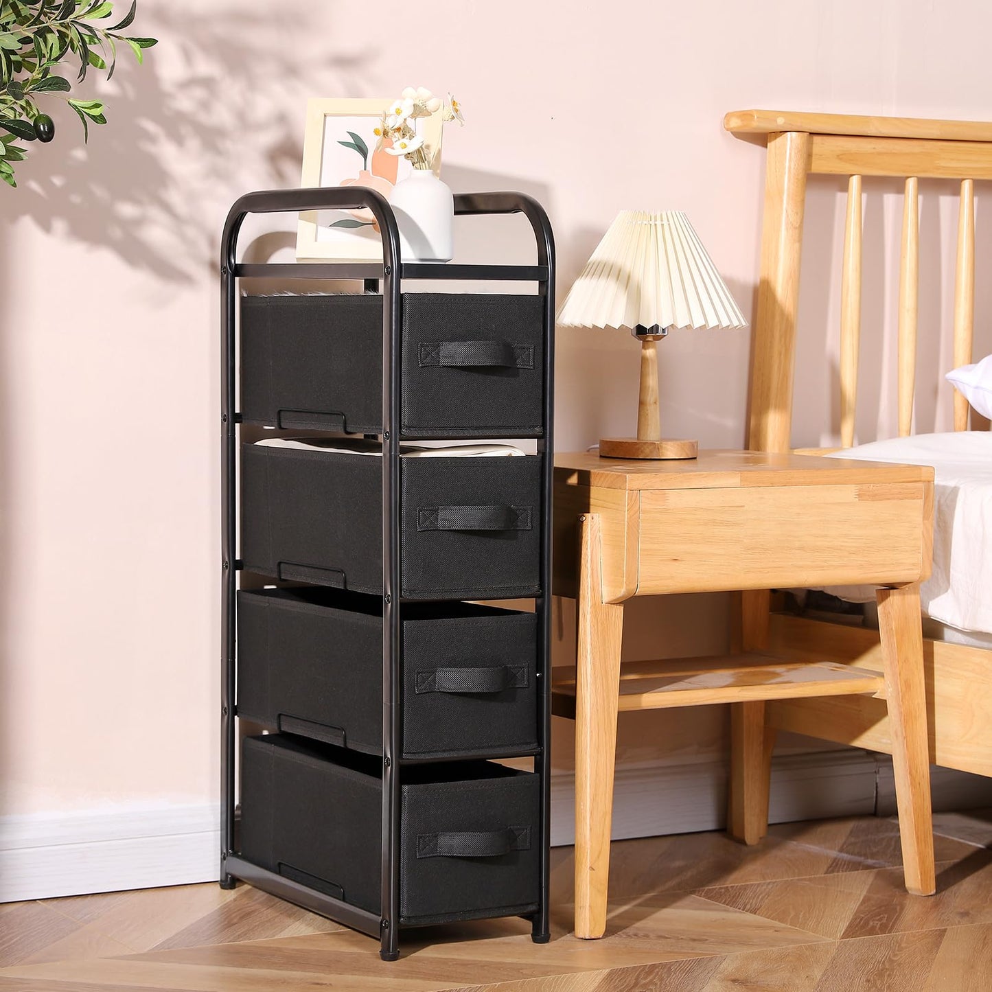 MAX Houser Dresser Storage with 3 Drawers, Fabric Dresser Tower, Vertical Storage Unit for Bedroom, Closet, Office, Black