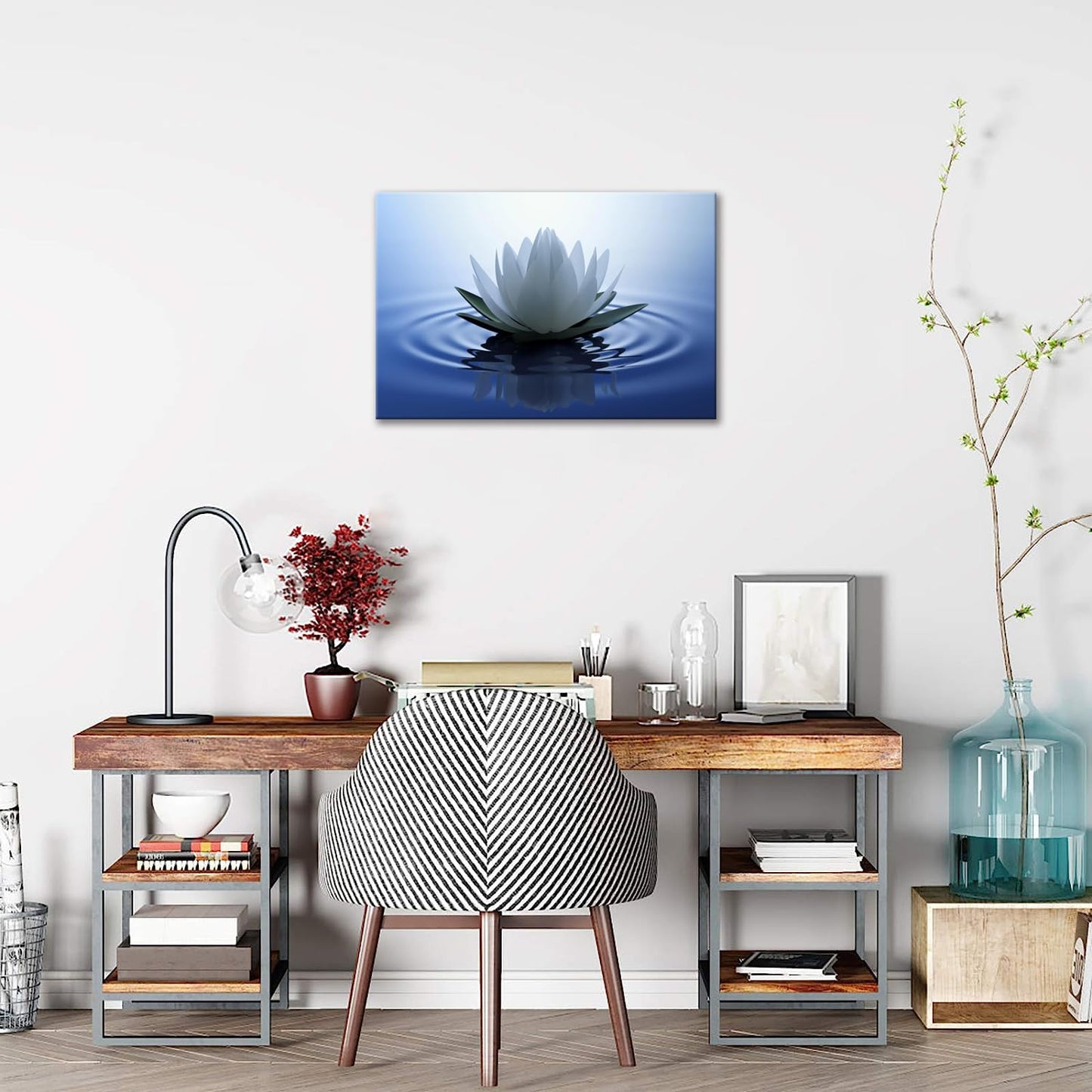 Canvas Prints Art Lotus Floral Pictures Wall Art for Zen Office Decor Meditation Poster Modern Artwork Painting Framed Ready to Hang(12x16inch)