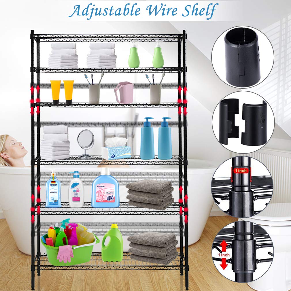 5-Tier Adjustable Heavy Duty Metal Storage Shelves, 250 Capacity Per Shelf, 36" X 14" X 72" Wire Shelving Unit Rack for Garage Closet Pantry, Black