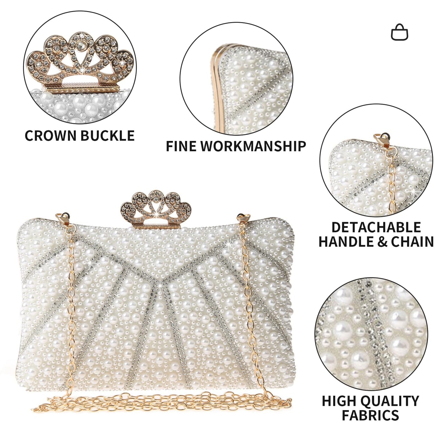 jessie Evening Bags and Clutches, Women's Beaded Evening Handbags Cocktail Prom Bridal Pearl Clutch Purses for Women Wedding